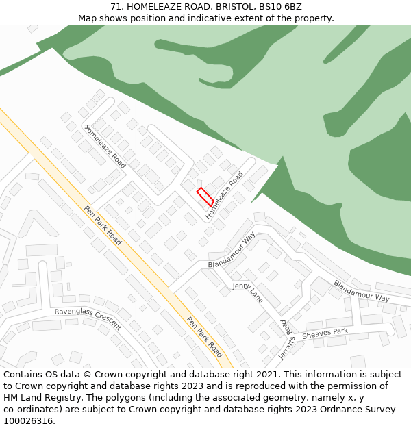 71, HOMELEAZE ROAD, BRISTOL, BS10 6BZ: Location map and indicative extent of plot