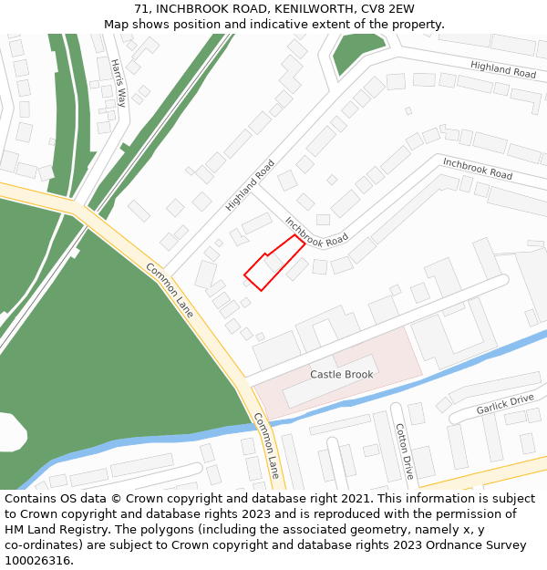 71, INCHBROOK ROAD, KENILWORTH, CV8 2EW: Location map and indicative extent of plot