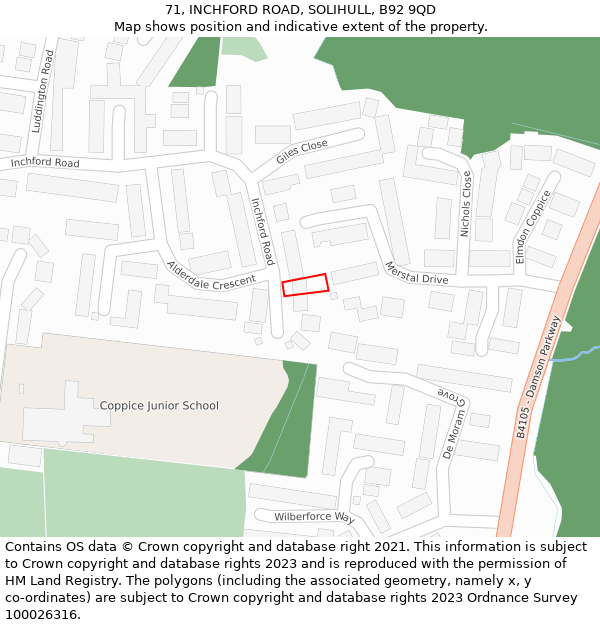 71, INCHFORD ROAD, SOLIHULL, B92 9QD: Location map and indicative extent of plot