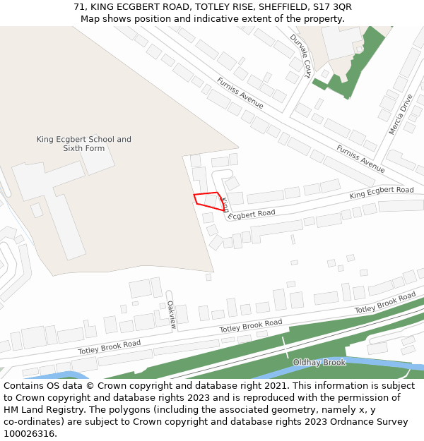 71, KING ECGBERT ROAD, TOTLEY RISE, SHEFFIELD, S17 3QR: Location map and indicative extent of plot