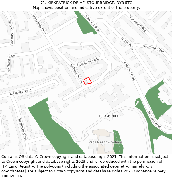 71, KIRKPATRICK DRIVE, STOURBRIDGE, DY8 5TG: Location map and indicative extent of plot
