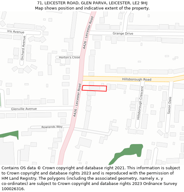 71, LEICESTER ROAD, GLEN PARVA, LEICESTER, LE2 9HJ: Location map and indicative extent of plot