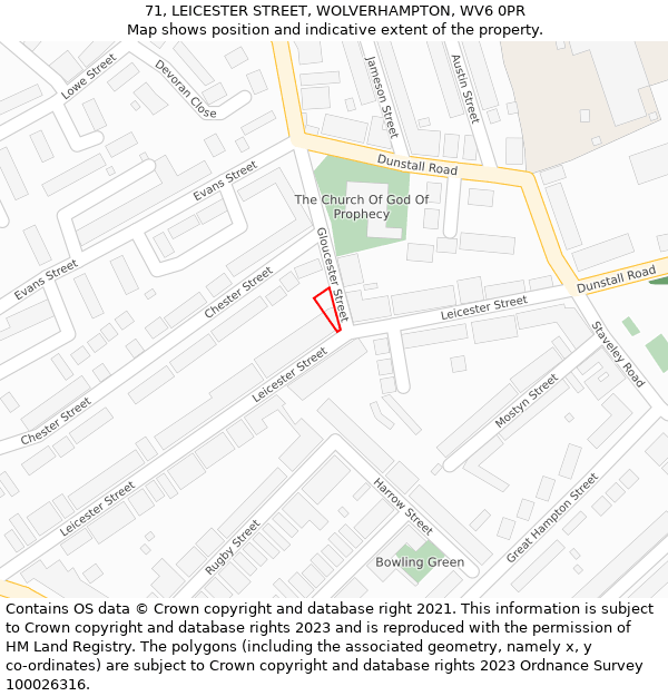 71, LEICESTER STREET, WOLVERHAMPTON, WV6 0PR: Location map and indicative extent of plot