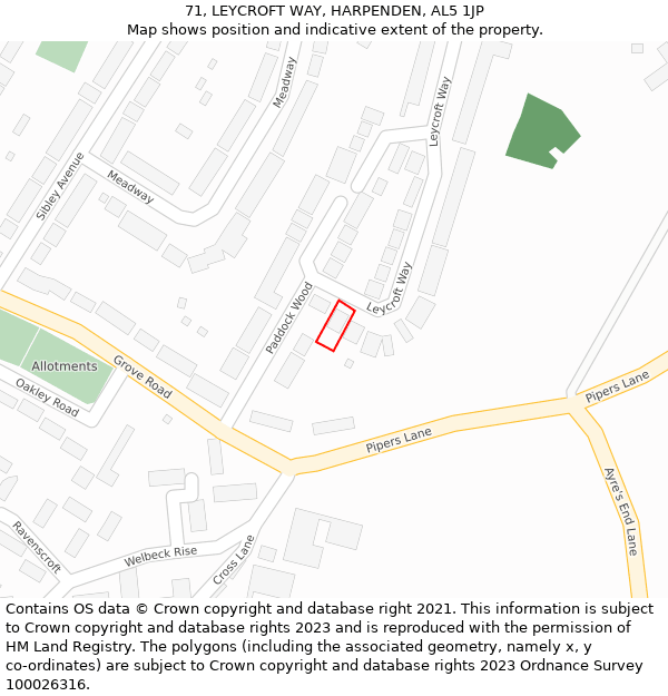 71, LEYCROFT WAY, HARPENDEN, AL5 1JP: Location map and indicative extent of plot