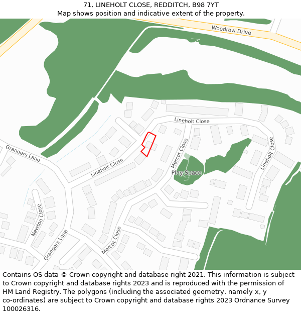 71, LINEHOLT CLOSE, REDDITCH, B98 7YT: Location map and indicative extent of plot