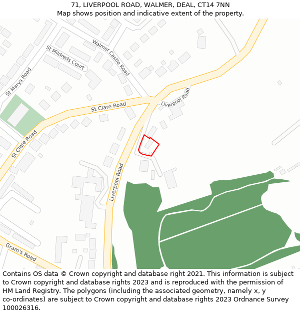 71, LIVERPOOL ROAD, WALMER, DEAL, CT14 7NN: Location map and indicative extent of plot