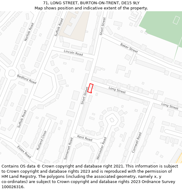 71, LONG STREET, BURTON-ON-TRENT, DE15 9LY: Location map and indicative extent of plot