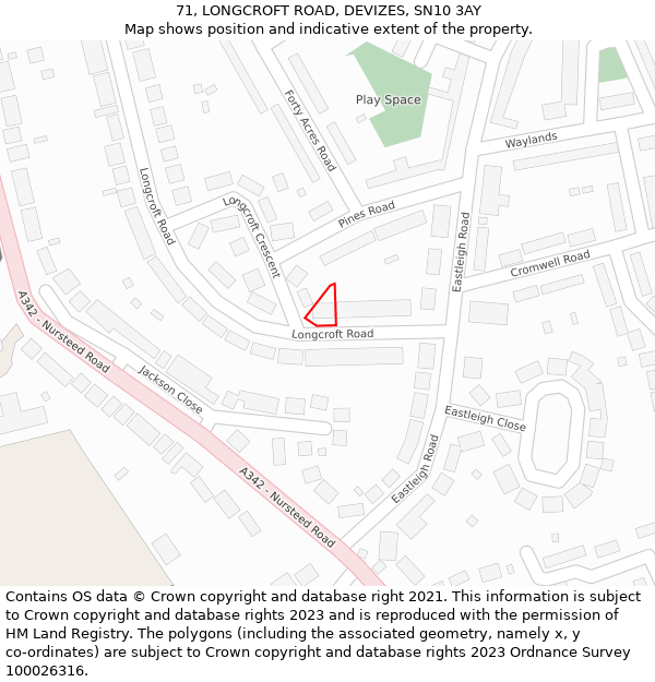 71, LONGCROFT ROAD, DEVIZES, SN10 3AY: Location map and indicative extent of plot