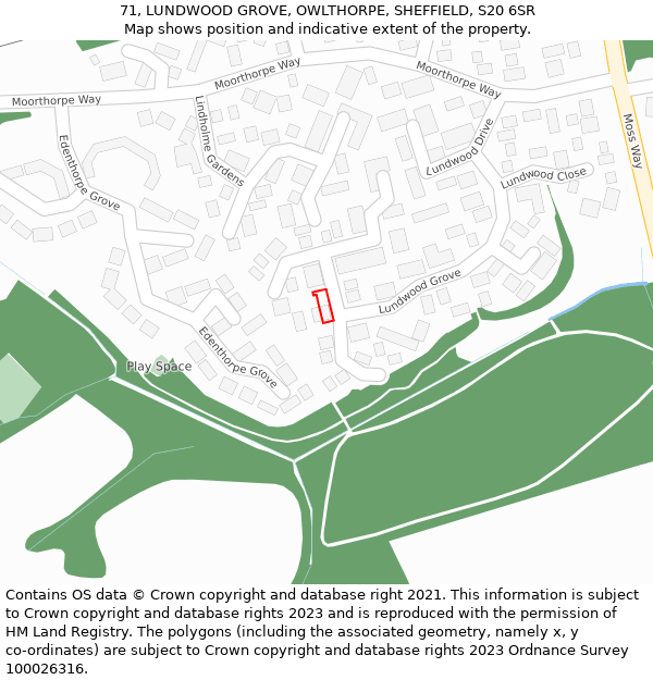 71, LUNDWOOD GROVE, OWLTHORPE, SHEFFIELD, S20 6SR: Location map and indicative extent of plot