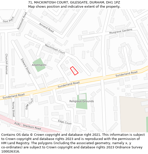 71, MACKINTOSH COURT, GILESGATE, DURHAM, DH1 1PZ: Location map and indicative extent of plot