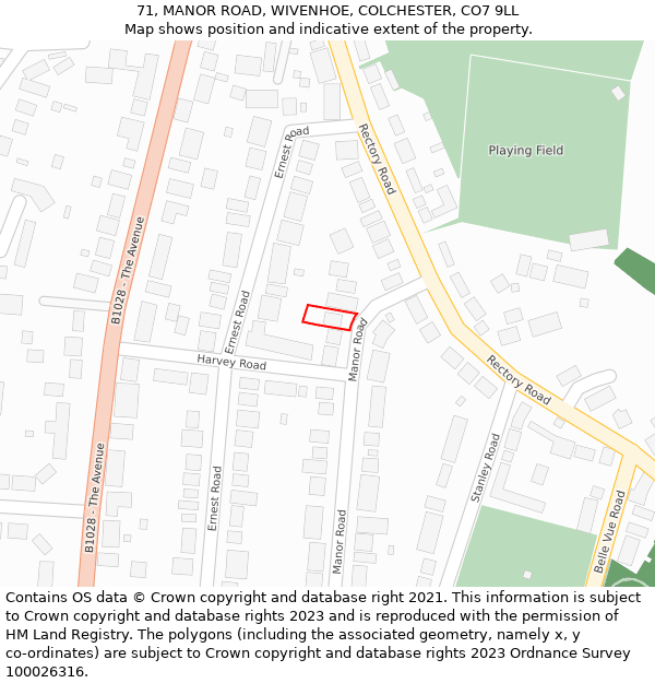 71, MANOR ROAD, WIVENHOE, COLCHESTER, CO7 9LL: Location map and indicative extent of plot