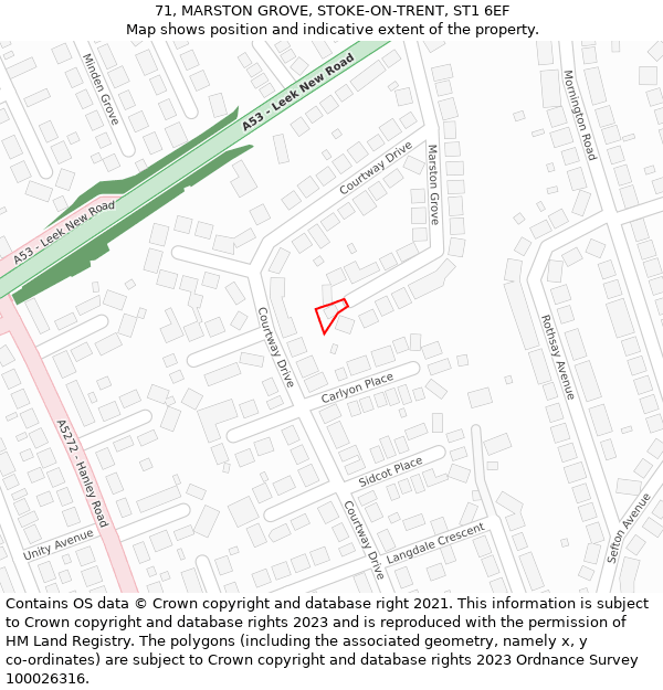 71, MARSTON GROVE, STOKE-ON-TRENT, ST1 6EF: Location map and indicative extent of plot