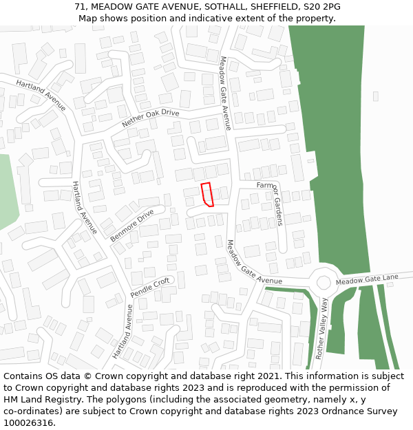 71, MEADOW GATE AVENUE, SOTHALL, SHEFFIELD, S20 2PG: Location map and indicative extent of plot