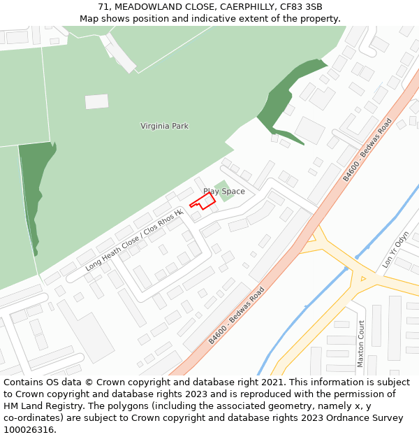 71, MEADOWLAND CLOSE, CAERPHILLY, CF83 3SB: Location map and indicative extent of plot