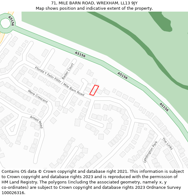 71, MILE BARN ROAD, WREXHAM, LL13 9JY: Location map and indicative extent of plot