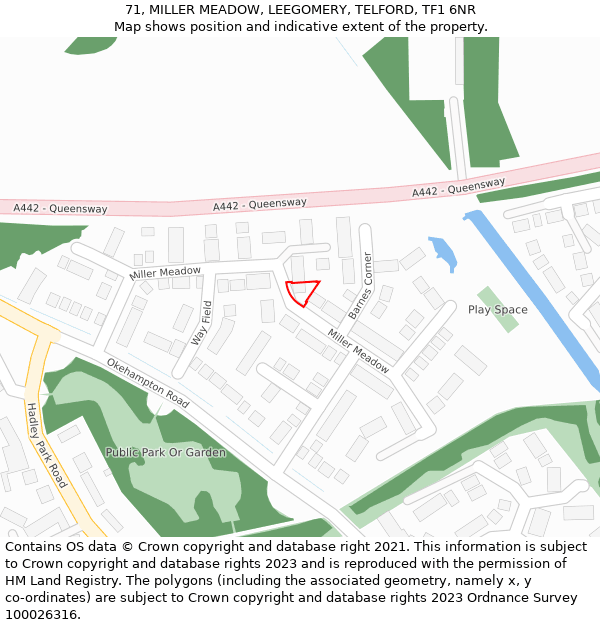71, MILLER MEADOW, LEEGOMERY, TELFORD, TF1 6NR: Location map and indicative extent of plot