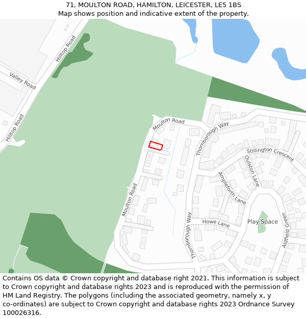 71, MOULTON ROAD, HAMILTON, LEICESTER, LE5 1BS: Location map and indicative extent of plot