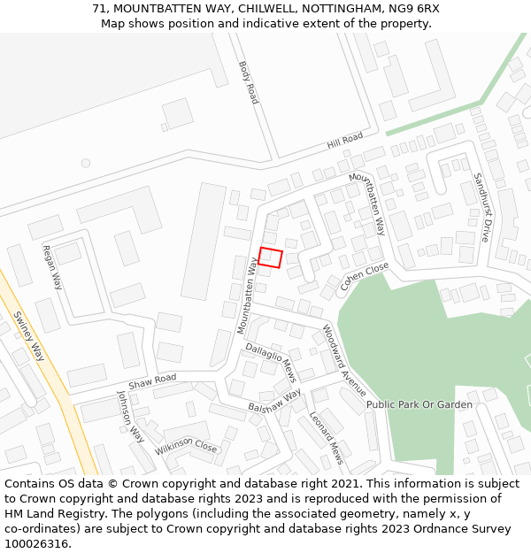 71, MOUNTBATTEN WAY, CHILWELL, NOTTINGHAM, NG9 6RX: Location map and indicative extent of plot