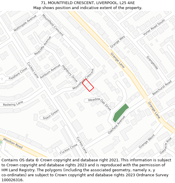 71, MOUNTFIELD CRESCENT, LIVERPOOL, L25 4AE: Location map and indicative extent of plot