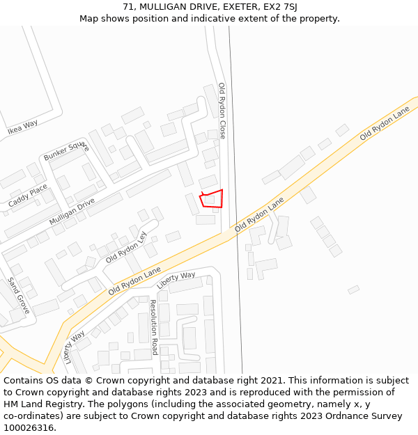 71, MULLIGAN DRIVE, EXETER, EX2 7SJ: Location map and indicative extent of plot