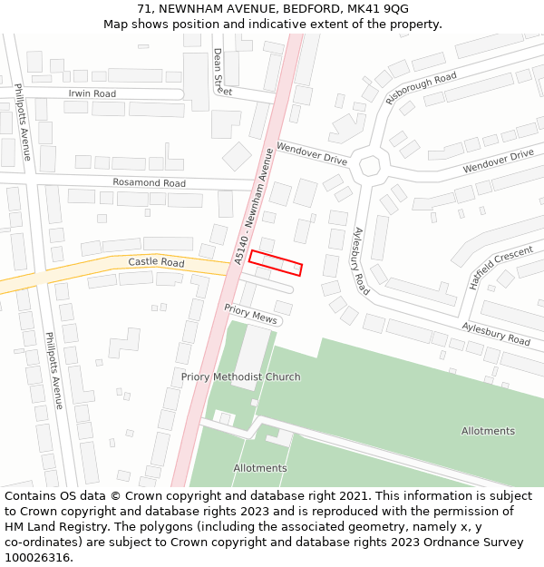 71, NEWNHAM AVENUE, BEDFORD, MK41 9QG: Location map and indicative extent of plot