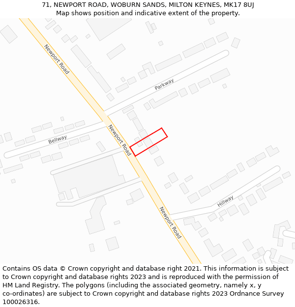 71, NEWPORT ROAD, WOBURN SANDS, MILTON KEYNES, MK17 8UJ: Location map and indicative extent of plot