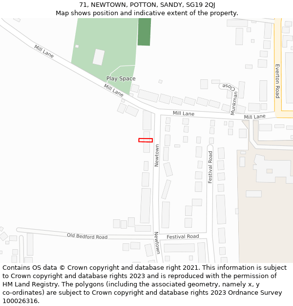 71, NEWTOWN, POTTON, SANDY, SG19 2QJ: Location map and indicative extent of plot