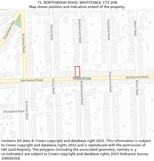 71, NORTHWOOD ROAD, WHITSTABLE, CT5 2HB: Location map and indicative extent of plot