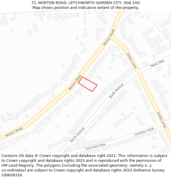71, NORTON ROAD, LETCHWORTH GARDEN CITY, SG6 1AD: Location map and indicative extent of plot