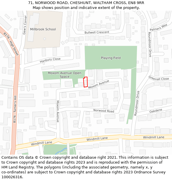 71, NORWOOD ROAD, CHESHUNT, WALTHAM CROSS, EN8 9RR: Location map and indicative extent of plot