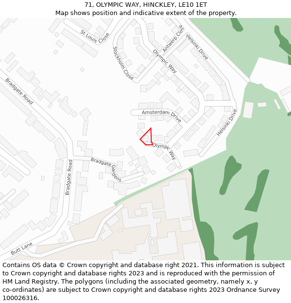 71, OLYMPIC WAY, HINCKLEY, LE10 1ET: Location map and indicative extent of plot