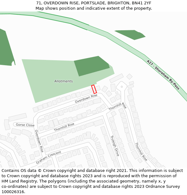 71, OVERDOWN RISE, PORTSLADE, BRIGHTON, BN41 2YF: Location map and indicative extent of plot