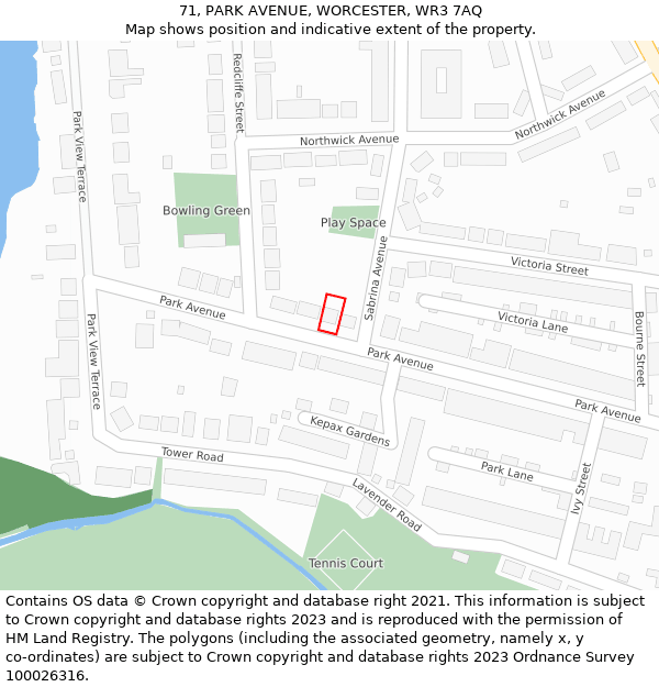 71, PARK AVENUE, WORCESTER, WR3 7AQ: Location map and indicative extent of plot