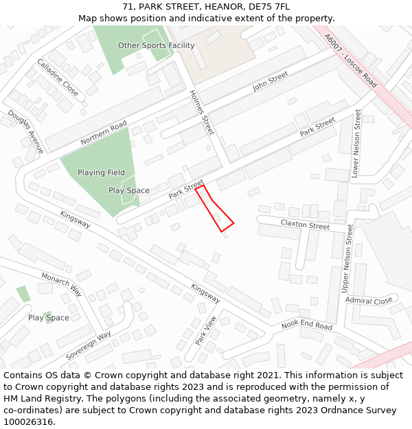 71, PARK STREET, HEANOR, DE75 7FL: Location map and indicative extent of plot