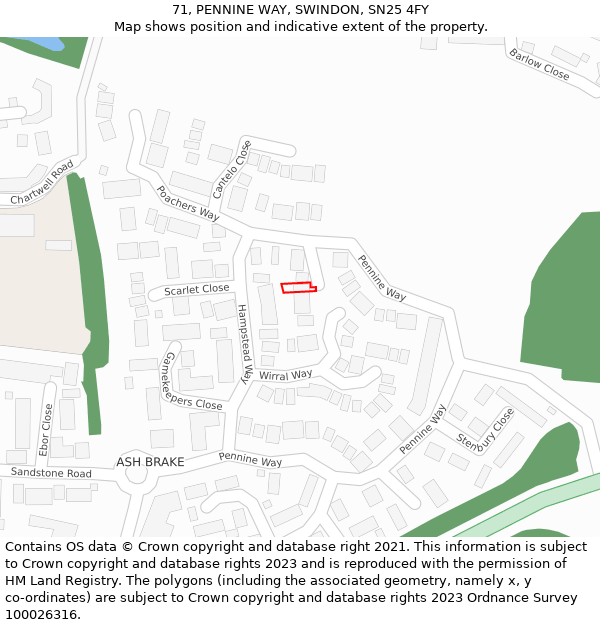 71, PENNINE WAY, SWINDON, SN25 4FY: Location map and indicative extent of plot
