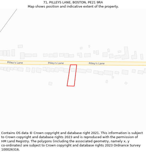 71, PILLEYS LANE, BOSTON, PE21 9RA: Location map and indicative extent of plot