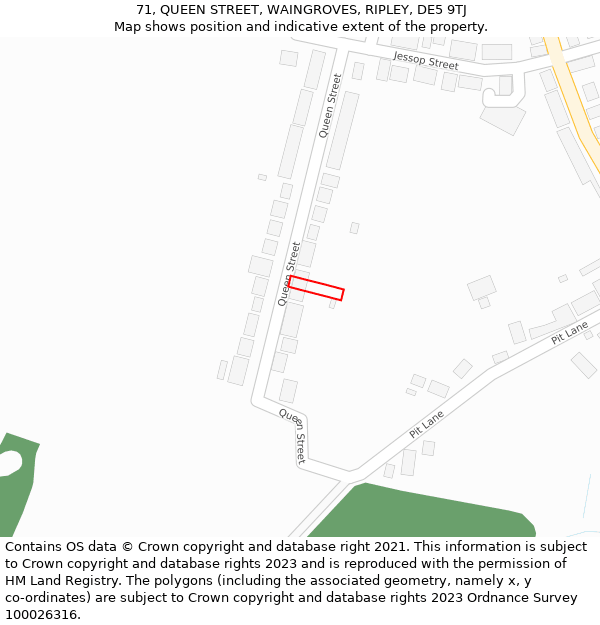 71, QUEEN STREET, WAINGROVES, RIPLEY, DE5 9TJ: Location map and indicative extent of plot