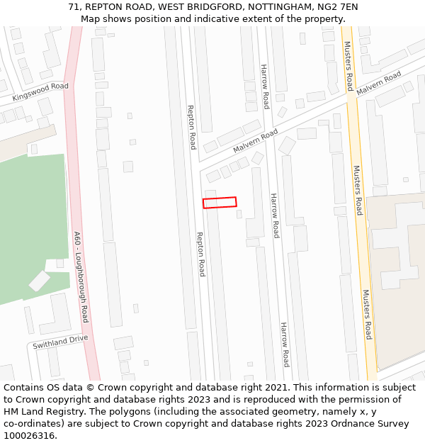 71, REPTON ROAD, WEST BRIDGFORD, NOTTINGHAM, NG2 7EN: Location map and indicative extent of plot