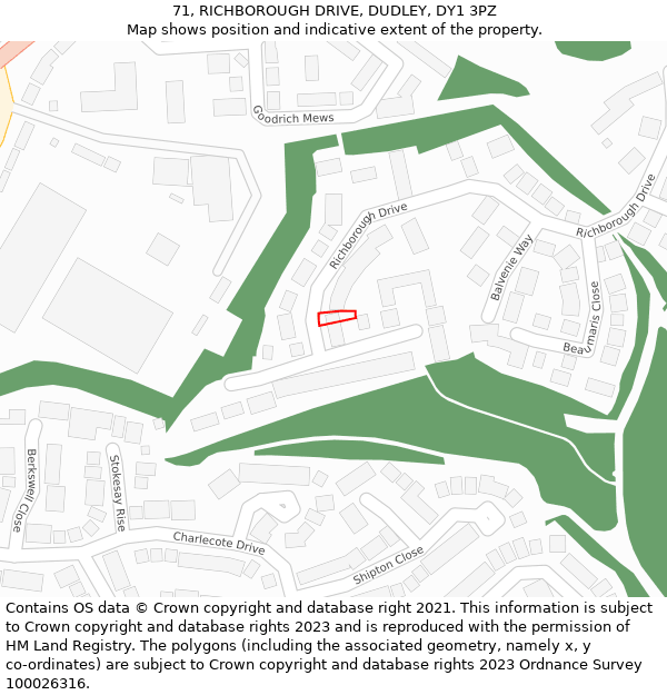 71, RICHBOROUGH DRIVE, DUDLEY, DY1 3PZ: Location map and indicative extent of plot