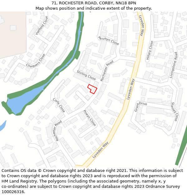 71, ROCHESTER ROAD, CORBY, NN18 8PN: Location map and indicative extent of plot