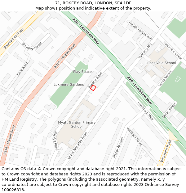 71, ROKEBY ROAD, LONDON, SE4 1DF: Location map and indicative extent of plot
