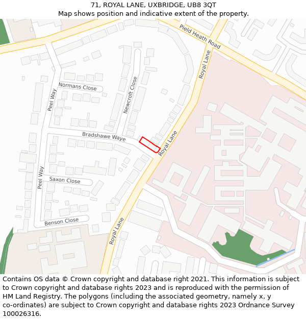 71, ROYAL LANE, UXBRIDGE, UB8 3QT: Location map and indicative extent of plot