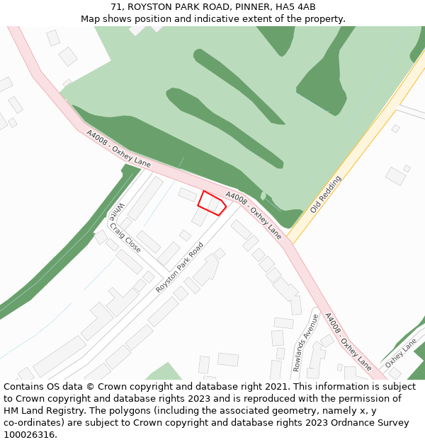 71, ROYSTON PARK ROAD, PINNER, HA5 4AB: Location map and indicative extent of plot