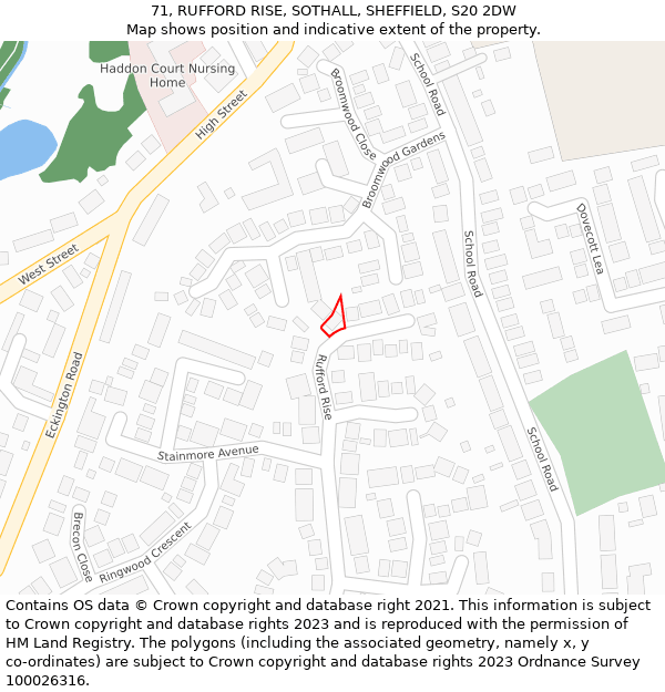 71, RUFFORD RISE, SOTHALL, SHEFFIELD, S20 2DW: Location map and indicative extent of plot