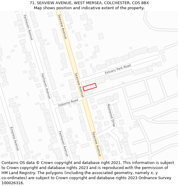 71, SEAVIEW AVENUE, WEST MERSEA, COLCHESTER, CO5 8BX: Location map and indicative extent of plot