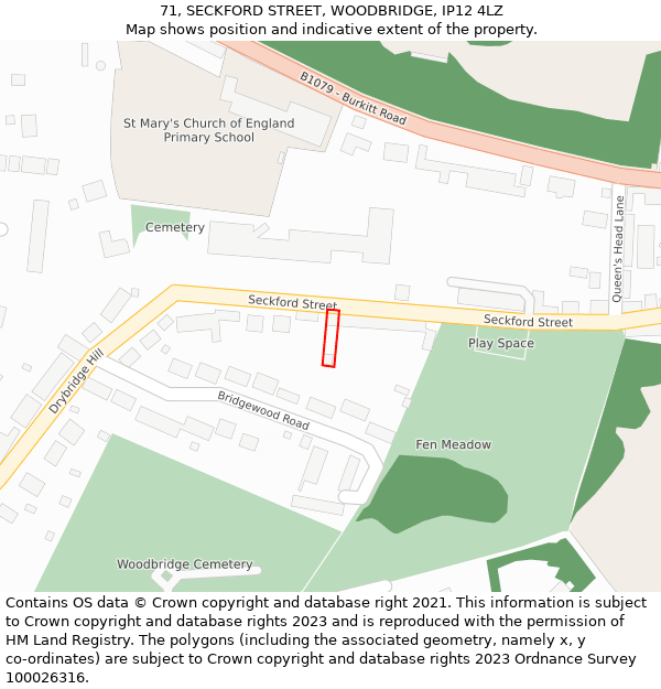 71, SECKFORD STREET, WOODBRIDGE, IP12 4LZ: Location map and indicative extent of plot