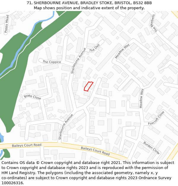 71, SHERBOURNE AVENUE, BRADLEY STOKE, BRISTOL, BS32 8BB: Location map and indicative extent of plot