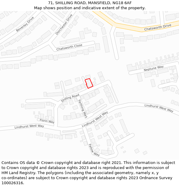71, SHILLING ROAD, MANSFIELD, NG18 6AF: Location map and indicative extent of plot