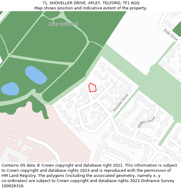 71, SHOVELLER DRIVE, APLEY, TELFORD, TF1 6GQ: Location map and indicative extent of plot