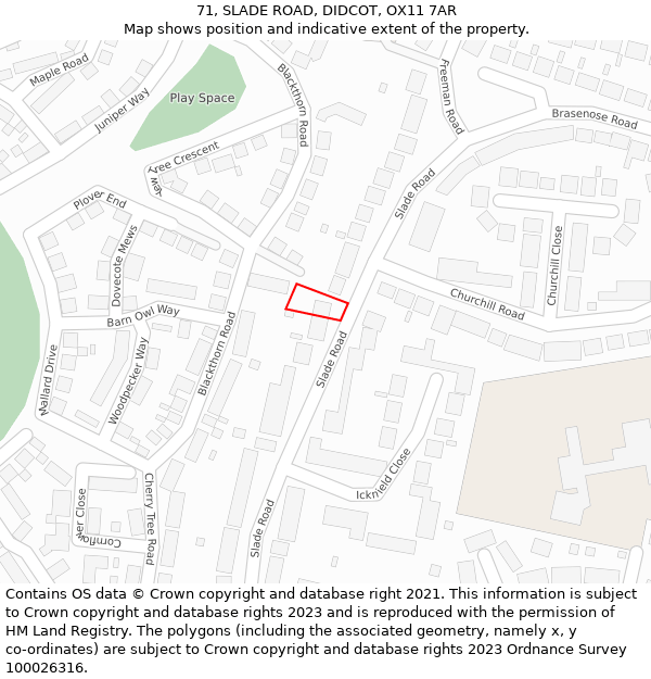 71, SLADE ROAD, DIDCOT, OX11 7AR: Location map and indicative extent of plot